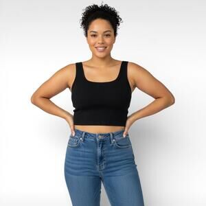 The Drop Black Crop Tank Top - Size XL - Minimalist Ribbed Basic Tank - NWT